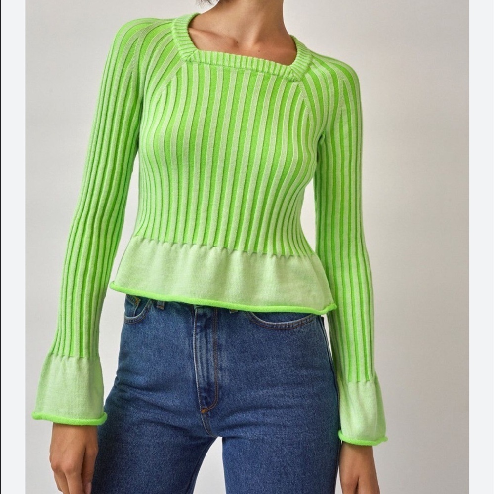 Rodebjer Eshe Rib Knitted Sweater In Techno Green Sz S Funky Retro Party EUC - Picture 1 of 9